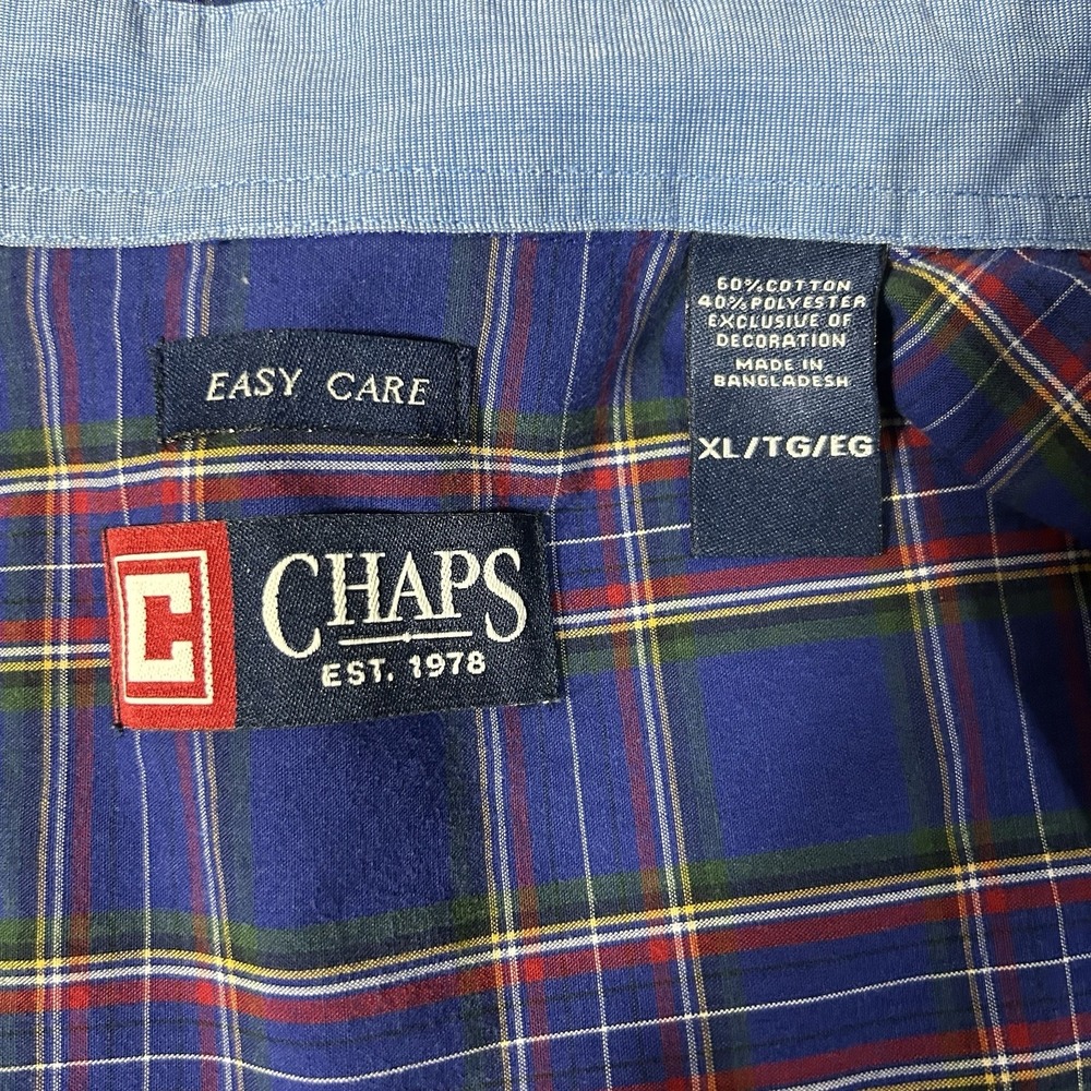 Vintage 1990s Chaps Plaid Easy Care Button Down Shirt, Men's Size XL Y2K - Picture 6 of 9